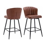 Tabourets de Bar Lot de 2 Chaise de Bar Moderne avec Dossier Chaise Haute Bar pour Central Îlot de Cuisine, Similicuir, Marron