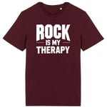 T Shirt "Rock Is My Therapy" - Pour Homme - Confectionné En France - Coton 100% Bio - Cadeau Rock Original Rigolo