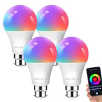 ANTELA Smart Bulb B22 Alexa Light Bulbs, 9W LED WiFi Bulb, 2700K-6500K RGB Dimmable Colour Changing, Smart Life App Control, Compatible with Alexa, Google Home, No Hub Required, 4 Packs