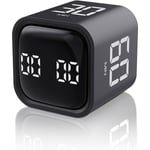 Cube Timer - Rotationstimer med anpassad nedräkning - Tyst, vibrerande och justerbart ljudlarm - Perfekt för uppgifter, arbete, studier och kök White