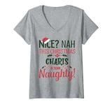 Womens CHARIS Personalized Christmas Naughty Nice CHARIS Name V-Neck T-Shirt