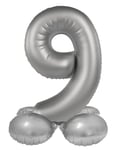 Folat Aluminium Argent avec base Chiffre 9-Moonlight Silver-Satin Gloss-41 cm-Ballon de décoration de fête d'enfants, anniversaires, pas besoin d'hélium, 10599