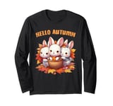 Hello Autumn Rabbit Fall Season Autumnal Leaves Bunny Long Sleeve T-Shirt