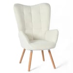 MEUBLE COSY Fauteuil Scandinave Chaise de Canapé de Loisirs pour Salon Salle à Manger Bureau avec Un Revêtement en Bouclette, Accoudoirs Rembourés et des Pieds en Bois Massif