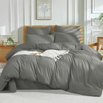 Luofanfei Housse de Couette 220x240 Gris Foncé Uni 2 Personnes Ultra Douce Parure de Lit Adulte Linge de Lit Unie en Microfibre Parure Housse Couette zippée 220 x 240 avec 2 Taies d'oreiller 65x65