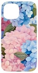 Coque pour iPhone 15 Fleurs d'hortensia en rose et bleu