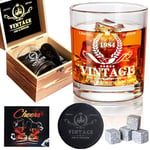 40th Birthday Gifts for Men, Vintage 1984 Whiskey Glass Set - 40th Birthday Decorations - 40 Years Anniversary, Bday Gifts Ideas for Him, Dad, Husband, Friends - Wood Box & Whiskey Stones & Coaster