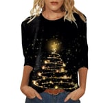 Xmas Toppar Kvinnor Dressy Holiday 3/4 Ärm T-shirts Topp A 2XL