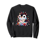 Christmas Penguin with Light Strings Clumsy Cute Entangled Sweatshirt