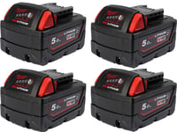 Milwaukee M18B5 18V 5Ah Red Li-Ion Battery 4 Pack, Genuine, Brand New