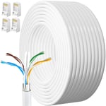 Cable Ethernet 15m,Cable Rj45 Blindé Cat 6 Gigabit Haut Débit Câble Réseau Résistant aux Intempéries FTP 23AWG CCA Cable Internet Blanc 15 Mètres Cable Internet