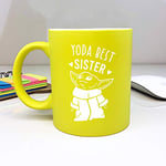 eBuyGB Personalised Coffee Mug, Neon Yellow Baby Yoda Mug, 310ml Star Wars Themed Tea Cup, Funny Gifts from Sister, Brother (Yoda Best Sister)