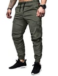 TARAINYA Pantalon Cargo Homme Coton avec 6 Poches Taille Elastique Pantalon Chino Homme Regular Fit Gris foncé M