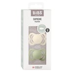 BIBS Pacifier Supreme 2 PACK Silicone Size 1 Ivory/Sage Nappar 2 st