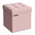 SONGMICS Banc de Rangement Pliable de 110 cm, Coffre de Rangement, Tabouret Repose-Pieds, Pouf de Chambre, Rose Bonbon LSF027R01