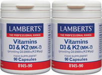 Lamberts Vitamins D3 2000iu and K2 90µg 90 Capsules X 2