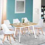 Table scandinave extensible rectangle inga 4-6 personnes plateau bois pieds blancs 120-160 cm