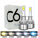 (H4-3000K Golden)C6 Led-ajovalojen navat H7 LED H1 H3 auton valot H4 880 H11 HB3 9005 9006 H13 3000k 6000K 72W 12V 8000LM Automaattiset ajovalot