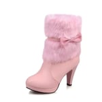 (5-Pink) Talvi 2024 Tekoturkista Design Korkokengät Sweet Bowtie Spike Heels Pinkki Valkoinen Musta Nainen Kengät Nilkka Lumisaappaat Nainen