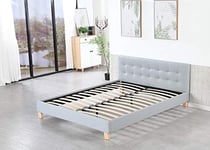 King of Dreams Frederic - Solide et Confortable Lit avec Sommier + Tête de Lit Capitonnee Couleur Gris + Pieds en 10 cm pour Matelas en 90x190-13 Lattes - revetement PVC Simili - Montage Rapide