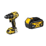 DEWALT - Perceuse Visseuse Compact Brushless XR 18V Li-Ion 2 Ah - DCD708D2T-QW & Batterie XR 18V 4 Ah Li-Ion - DCB182-XJ - Compatible Avec Tous Les Outils XR 18V Bricolage