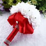 jieGorge Crystal Roses Pearl Bridesmaid Wedding Bouquet Bridal Artificial Silk Flower Red, Home Decor for Easter Day (Red)