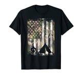 Camo US Flag Campfire Tent Vintage Camping Patriotic Camper T-Shirt