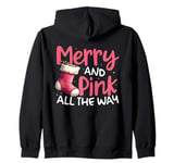 Merry and Pink all the way Christmas in Pink Festive Holiday Zip Hoodie