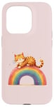 Coque pour iPhone 15 Pro Chat orange assis sur un motif arc-en-ciel mignon pour filles