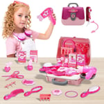 Girls 24 PCs Beauty Set Pretend Play Toy Makeup Cosmetic Hairdryer Make UP Kit