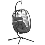 Uniprodo Hængestol udendørs - med stativ sammenklappeligt sæde sort og grå oval