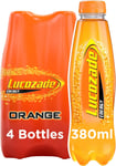 Lucozade Energy Drink, Orange Flavour, Fizzy, 4 Pack, 380ml Bottles