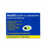 30 HuxD3 Colecalciferol 20000iu Vitamin D3 Capsules Vegetarian Kosher Halal UK