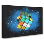 The Rubik Cube Paint Splash Modern Art Canvas Wall Art Print Ready to Hang, Framed Picture for Living Room Bedroom Home Office Décor, 20x14 Inch (50x35 cm)