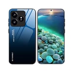 YUECXIN Coque pour Realme GT 6 5G / Realme GT 6T 5G, [9H] Anti-Rayures Couleur Dégradée Verre Trempé de Dos Étui + Très Mince Antichoc Souple Silicone TPU Bumper Housse, Bleu Noir