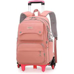 Enfärgade flickor rullande ryggsäck med hjul Skolväska Elementary School Student Trolley Daypack Outdoor Travel Bag Pink 2 Wheels