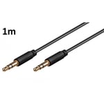 Cable 1m pour LG G Flex 2 Voiture Musique Audio Double Jack Male 3.5 mm NOIR