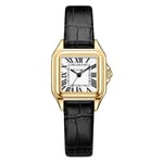 Szaikyri Classique Carrée Montre pour Femmes avec Chiffres Romains Montre de Dames Montre Carrée Femme (Black-Gold)