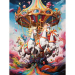 Magical Carousel in Rainbow Clouds Bright Bold Vibrant Fantasy Kids Bedroom Baby Nursery Artwork Unframed Wall Art Print Poster Home Decor Premium