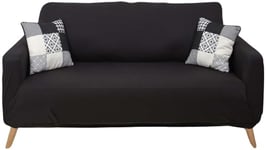 Housse Extensible Canape Deux Places Noir Deco Textile d'interieur Plaid et Jete de Lit