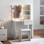 CLIPOP White Dressing Table Mirror with Adjustable LED Lights, Small Wood Makeup