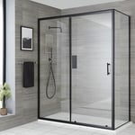 Nox - Douche Italienne d'Angle avec Porte Coulissante et Receveur de Douche Effet Texturé Blanc 110cm x 70cm - Noir - Hudson Reed