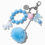 Claire's Blue Pom Pom Chrome Teddy Bear Charm Keychain