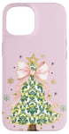 iPhone 15 Coquette Pink Ribbon Bow Green Christmas Tree Preppy Holiday Case