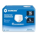 SUNKISS TrustPlus Culottes Adultes pour Incontinence, Culotte Absorbante Adulte, Jetables pour Homme et Femme, Pull Up Diaper Pants, Contrôle des Odeurs, Anti-fuites, Unisexe, L, 16 Unités