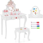 Coiffeuse Enfant Table de Maquillage avec Miroir Ovale et Tabouret Charge 50KG pour Enfants 3 Ans Pomme