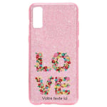 Coque Iphone XR paillettes rose love fleur multicolore