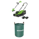 Greenworks Tondeuse à Gazon électrique 24V 33cm 30L Bac, Coupe-Bordures 25cm tête d'alimentation Automatique avec 1 Batterie 4Ah et Chargeur GD24LM33LT25K4 + Sac à déchets de Jardin Greenworks 120 L