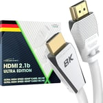 KabelDirekt – Câble 8K HDMI 2.1, édition certifiée Gamer – 3 m (8K@60Hz, Ultra High Speed/48G pour 10K, 8K ou 144 Hz ultra rapide en 4K, optimal pour PS5/Xbox et Gaming PC, moniteur/TV, blanc)