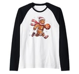 Gingerbread Man Playing Basketball - Christmas Sports Fun Raglan Baseball Tee